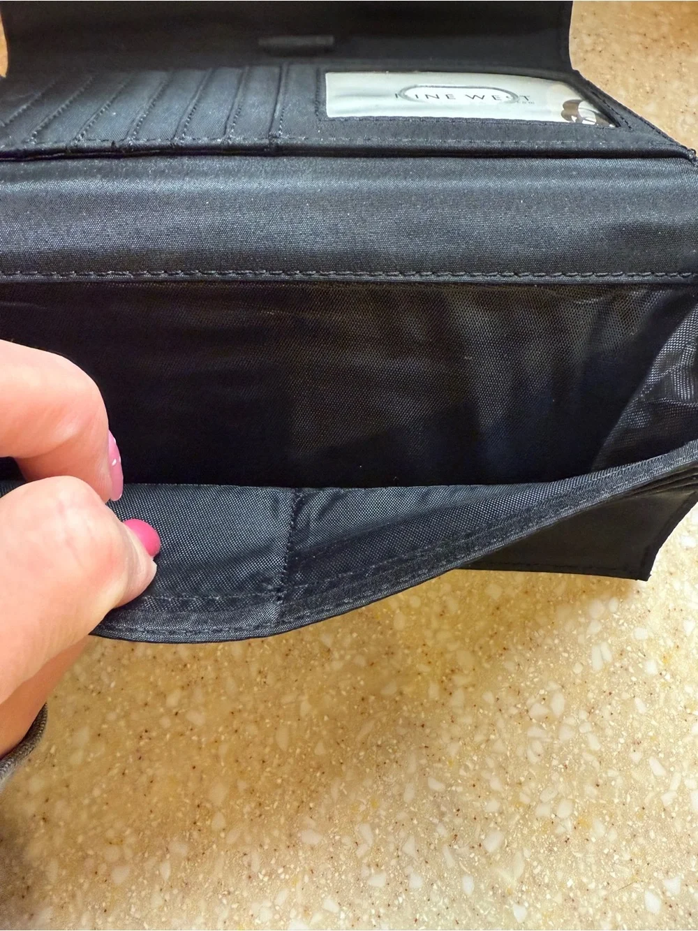 Nine West Black Leather Wallet with Contrast Stitching Women’s Long Billfold